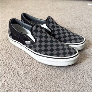 Vans Men's Checkered Slip-On Shoes - Black and Gray